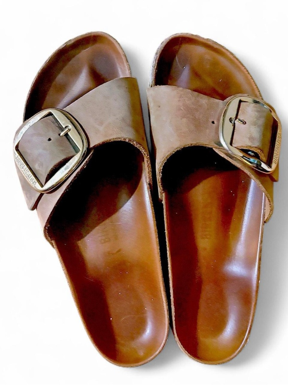 Birkenstock Brown Leather Single Buckle Slide Sandals - Women